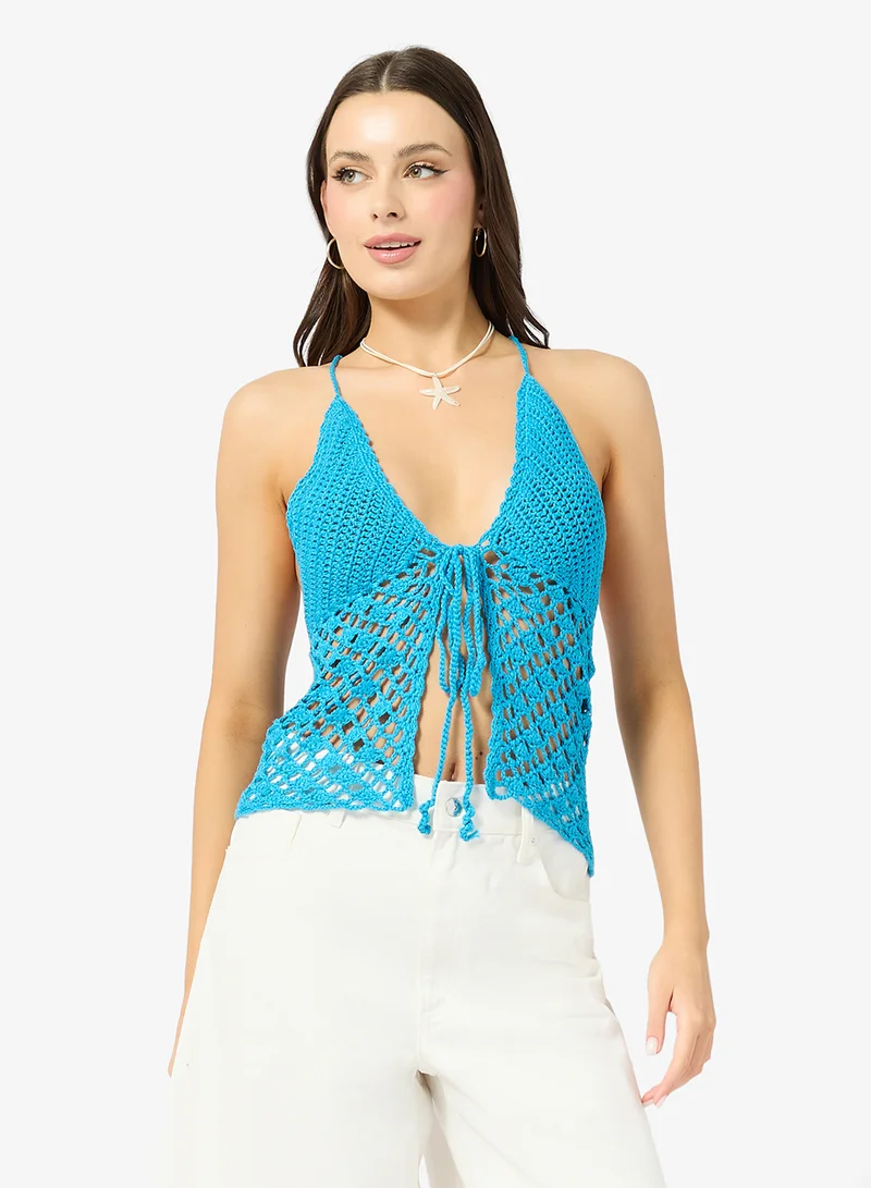 جينجر بلوزة كروشيه بياقة هالتر